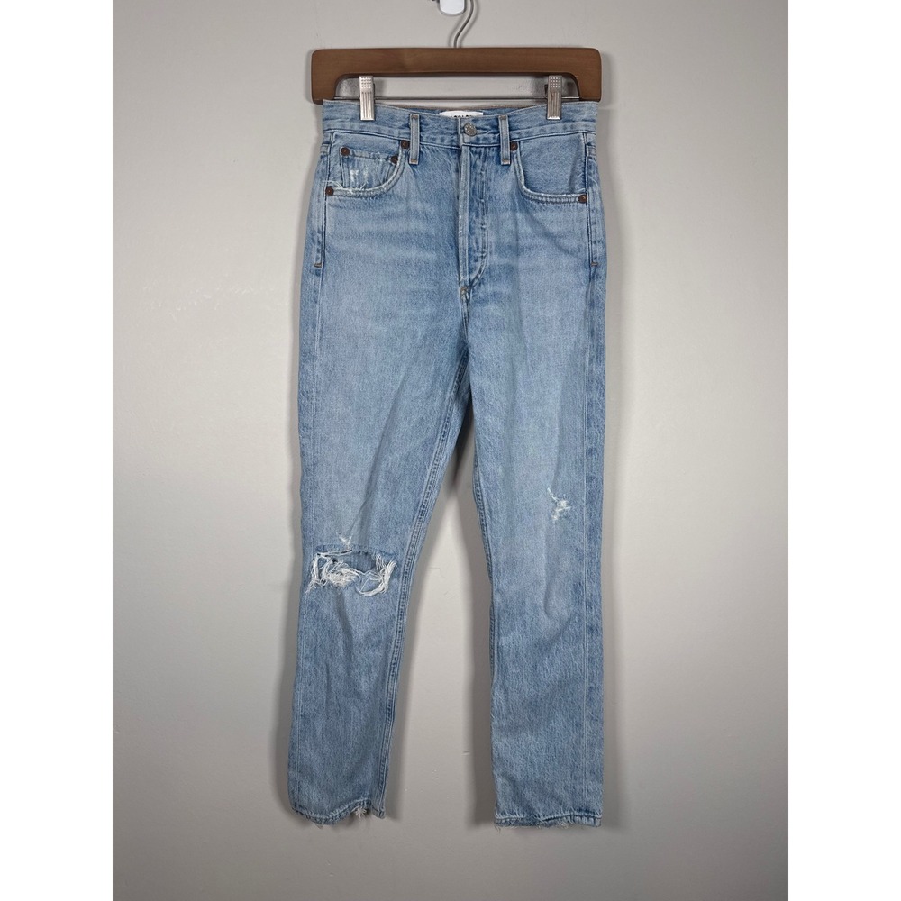 AGOLDE Riley Straight Leg Jeans Women 23 Light Wash Distressed High Rise